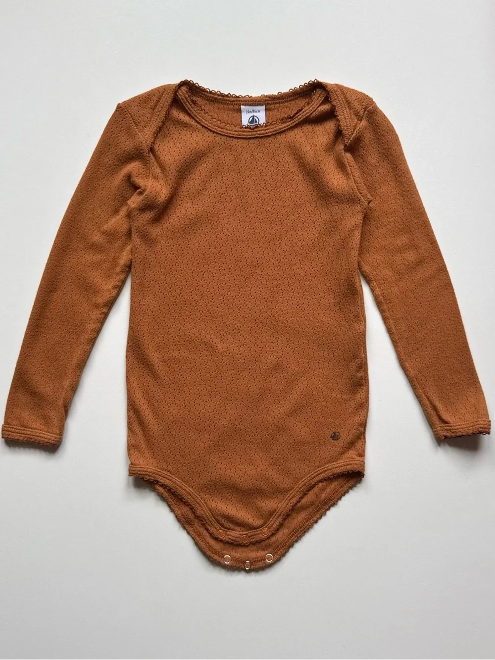 Petit Bateau Baby Long-Sleeved Openwork Bodysuit, ECUREUIL brown - Size 24M